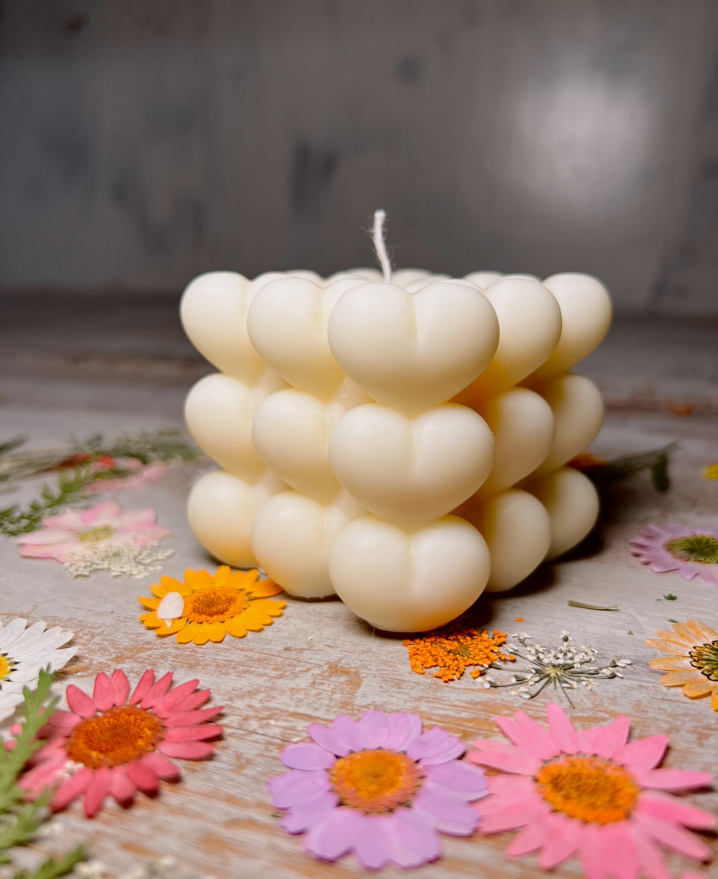 Bubble Hearts Unscented Soy Wax Decor Candle